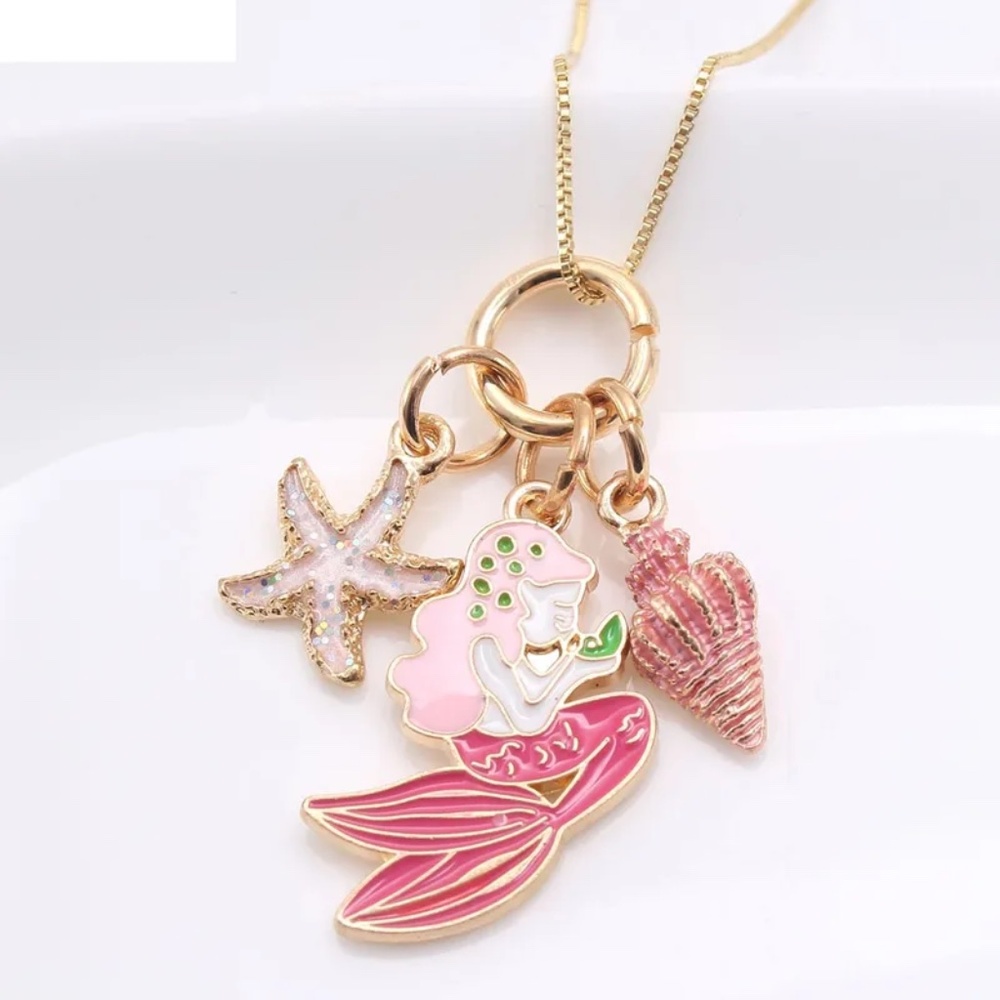 3/$35 Mermaid and Starfish Pendant Chain Necklace Charm Kids Girls Jewelry Gifts